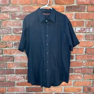 Perry Ellis Mens Black Short-Sleeve Button-Up Shirt Linen Blend XL